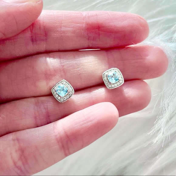 Blue Topaz Stud Earrings 925 Sterling Silver - Picture 4 of 13